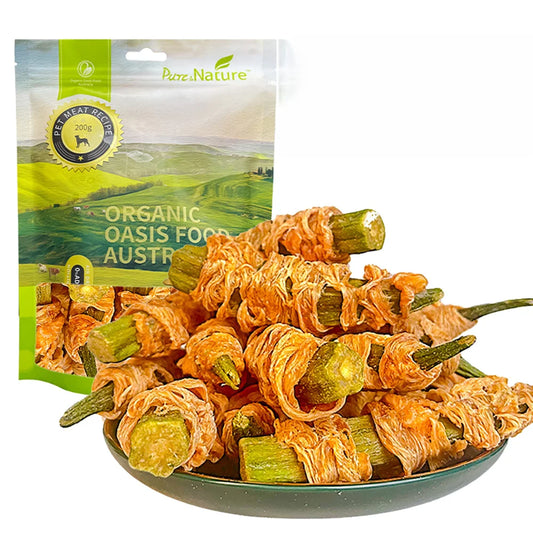 Chicken-Wrapped Okra Dog Treats