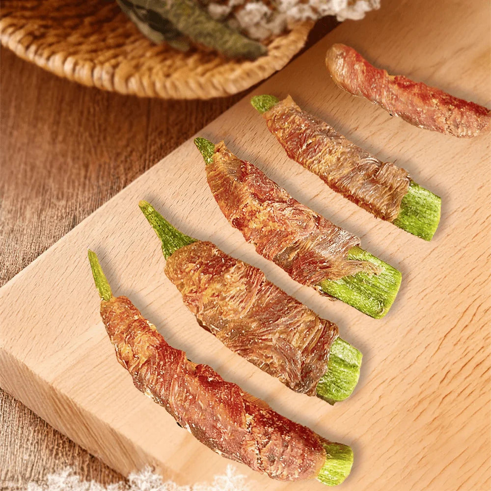 Chicken-Wrapped Okra Dog Treats